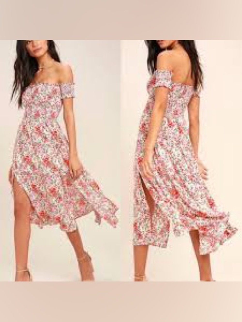 Lulus View from the Meadow Cream Floral Print Off-the-Shoulder Size XL